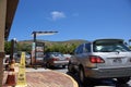 Taco Bell drive thru line of cars wait to order food