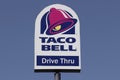 Taco Bell fast food restaurant. Taco Bell serves Mexican-inspired food and is a subsidiary of Yum!
