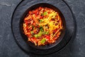 Black Bean Soup with spiral pasta and vegetables Royalty Free Stock Photo