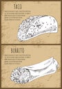 Taco and Burrito on Vintage Background Poster