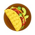 Taco of Corn Tortilla with Forced Meat Filling on Plate as Mexican Dish Vector Illustration Royalty Free Stock Photo