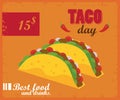 Taco day celebration mexican poster with tacos and price