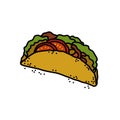 taco doodle icon, vector color line illustration