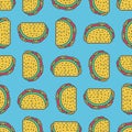 Taco drawing background. Mexican fast food pattern. Food from me