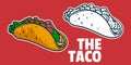 Taco - Drawing vector illustration, black and white colors, simple doodle hand drawn