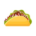 Taco flat style vector illustration. Mexican cuisine.