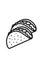 Taco food black and white lineart drawing illustration. Hand drawn lineart illustration in black and white