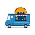 Taco food truck isolated on white background. Fast food truck in cartoon style Royalty Free Stock Photo