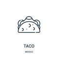 taco icon vector from mexico collection. Thin line taco outline icon vector illustration Royalty Free Stock Photo