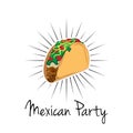 Taco illustration on white background, . Mexico Food. Traditional Mexican Cuisine Royalty Free Stock Photo