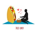 Taco lover. Mexican food at picnic. Rendezvous in Park. Fastfood