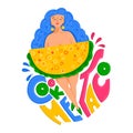 Taco. Mexican cuisine. Illustration of a girl and a taco. Modern print for printing on T-shirts and postcards Royalty Free Stock Photo