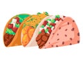 Taco mexican fastfood south american tortilla cheese meat drawing illustration