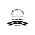 Taco mexican food. Hot and fresh lettering. Vector illustration. Royalty Free Stock Photo