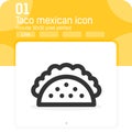 Taco mexican food vector icon with line color style isolated on white background. Illustration trendy element thin line color sign Royalty Free Stock Photo