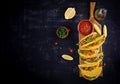 Taco. Mexican tacos with beef meat, corn and salsa. Royalty Free Stock Photo