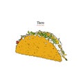 Taco. Mexican traditional food vector hand drawn illustration. Royalty Free Stock Photo