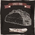 Taco sketch on black grunge background. Mexican cuisine. Royalty Free Stock Photo