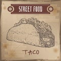 Taco sketch on grunge background. Royalty Free Stock Photo