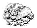 Taco sketch hand drawn food Restaurant business concept. Royalty Free Stock Photo