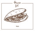 Taco sketch vector icon for Mexican cuisine food menu design Royalty Free Stock Photo