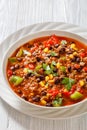 Taco soup of ground beef, corn, beans and veggies Royalty Free Stock Photo