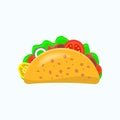Taco with tortilla shell outline illustration. Mexican lunch flat line vector icon.