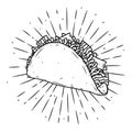 Taco. Traditional Mexican food. Vector illustration isolated on black background.