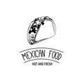 Taco Traditional mexican food. Vector label template. Mexican Food lettering.