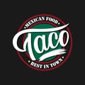 Taco Mexican food vector label. Logo design template Royalty Free Stock Photo