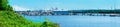 Tacoma port with cranes and boats. Royalty Free Stock Photo