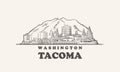 Tacoma skyline, washington hand drawn sketch city