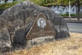 Tacoma, WA USA - circa August 2021: Angled view of the Gilbert M. Schuster Parkway marker in Old Town Tacoma