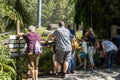 Tacoma, WA USA - circa August 2021: View of adults and children viewing an exhibit at the Point Defiance Zoo on a bright, sunny