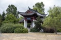 Tacoma, WA USA - circa August 2021: View of the Tacoma Chinese Reconciliation Park in the old town area on a cloudy, overcast day