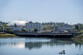 Tacoma, WA USA - circa August 2021: View of the Tacoma Dome in the distance background across the harbor