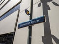 Tacoma, WA USA - circa August 2021: View of a downtown convention center sign in the city of Tacoma