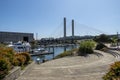 Tacoma, WA USA - circa August 2021: View of the Tacoma East 21st Street Bridge on a sunny, cloudless day downtown