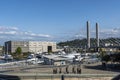 Tacoma, WA USA - circa August 2021: View of the Tacoma East 21st Street Bridge on a sunny, cloudless day downtown