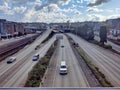 View of downtown Tacoma highway traffic from a bridge