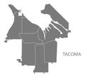 Tacoma Washington city map with neighborhoods grey illustration silhouette shape