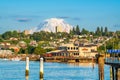 Tacoma, Washington, USA with Mt. Rainier in the distance on Commencement Bay