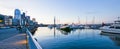 Tacoma waterfront near aquarium with marina and boats. Royalty Free Stock Photo