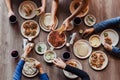 Tacos al Pastor, Group of Mexican People eating in a Taqueria in Mexico City, Tacos top view