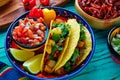 Tacos al pastor Mexican with coriander pineapple Royalty Free Stock Photo