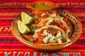 Tacos al pastor and lemons mexican spicy food in mexico city Royalty Free Stock Photo