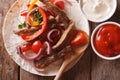 Tacos with beef and vegetables close-up. horizontal top view Royalty Free Stock Photo