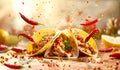 Tacos with chicken and chilli pepper. Mexican food. Royalty Free Stock Photo