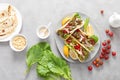 Tacos with chicken meat, salad and vegetables Royalty Free Stock Photo