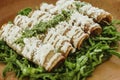 Tacos dorados, flautas de pollo, chicken tacos and spicy Salsa Homemade Mexican food in mexico Royalty Free Stock Photo